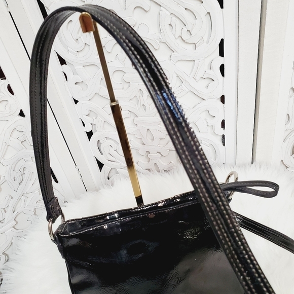 Victoria Roberts Black Patent PVC Leather Crossbody Bag Purse - Picture 9 of 12